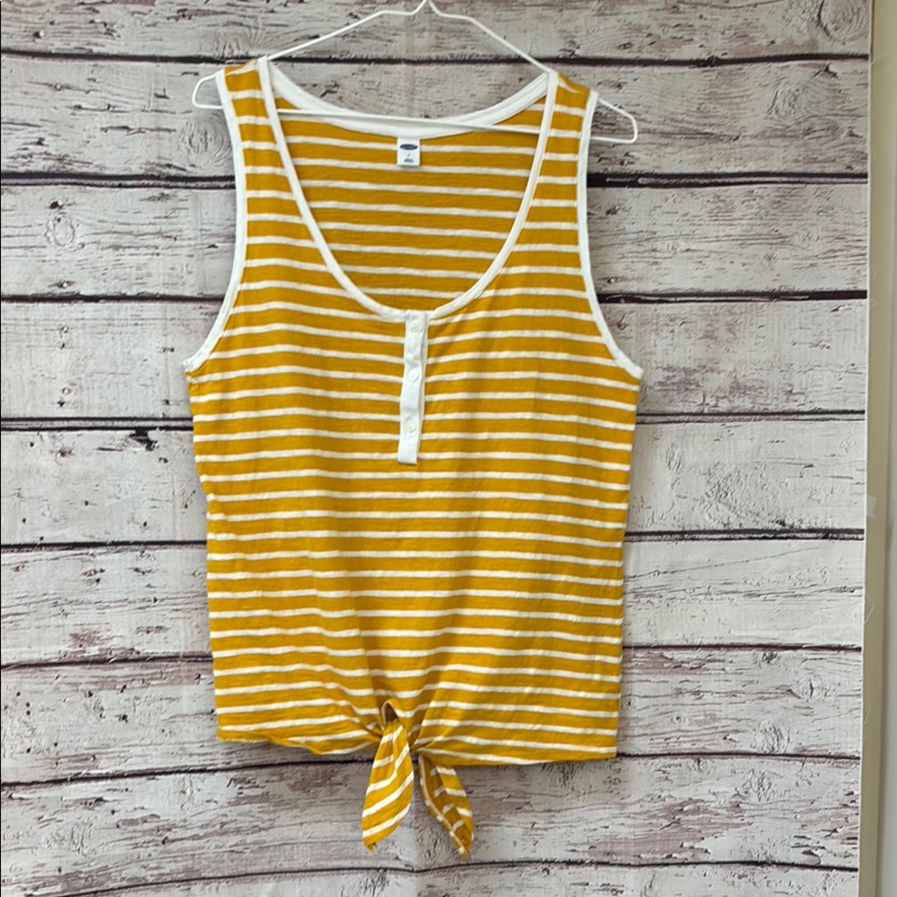 Striped Yellow Tie-Front Tank Top